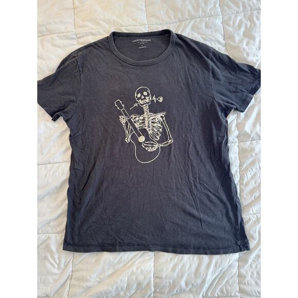 Lucky Brand Other - Lucky Brand Los Angeles Mens L T Shirt Black Skeleton Rose Guitar Graphic